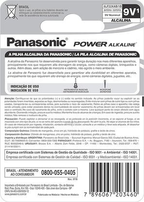 Bateria Alcalina Panasonic 9V