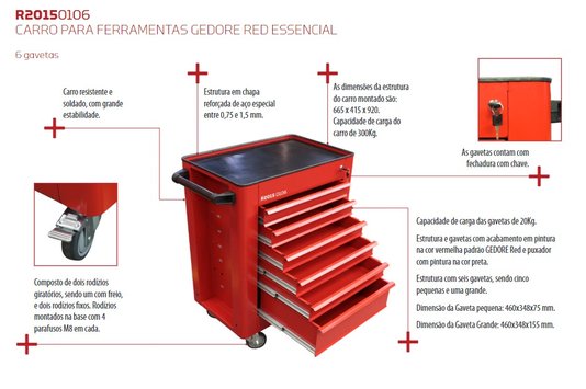 Carro Para Ferramentas 6 Gavetas R20150106 Gedore Red