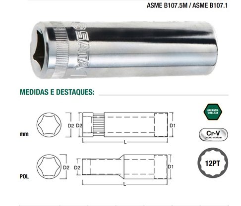 Chave soquete estriado longo 17mm x 1/2 ST13817 Sata