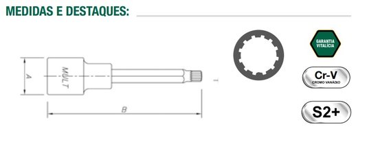 Chave Soquete Multidentado Longo 1/2" M06 ST25802SC Sata
