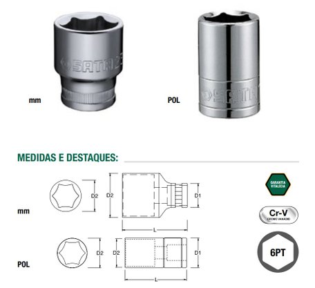 Chave soquete sextavado 18mm x 1/2 ST13309SC Sata