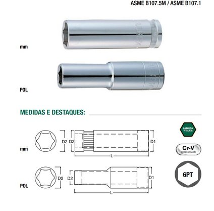Chave soquete sextavado longo 19mm x 1/2 Sata