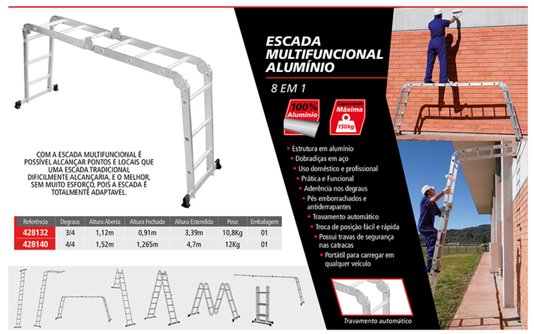Escada Multifuncional Alumínio 12Deg 3x4 3,39Mt Worker