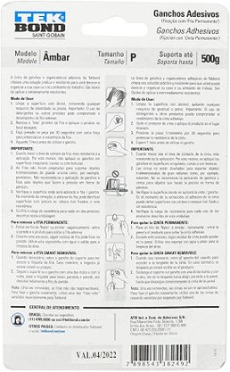 Gancho Adesivo Para Parede P Âmbar 4 un Tek Bond