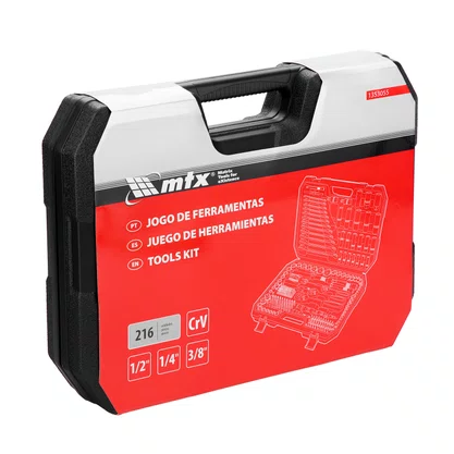 Jogo de Ferramentas 216 Peças 1/4" 3/8" 1/2" – MTX