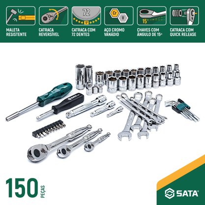 Jogo de Ferramentas Profissional 150Pc Sata