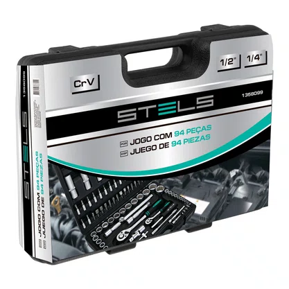 Jogo de Soquetes 1/4" e 1/2" com 94 Peças – Stels