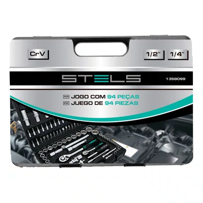 Jogo de Soquetes 1/4" e 1/2" com 94 Peças – Stels