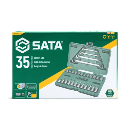 Jogo de Soquetes e Chaves E-Torx 35 Pc 1/4" e 3/8" SATA
