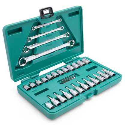 Jogo de Soquetes e Chaves E-Torx 35 Pc 1/4" e 3/8" SATA