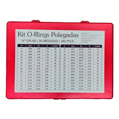 Kit O-ring Polegada Maleta Plástico 382 pcs Agel