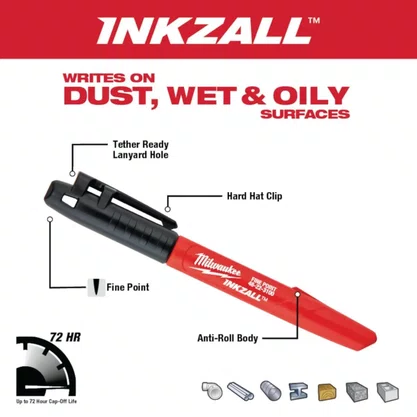 Marcador industrial Ponta fina Preto Inkzall Milwaukee