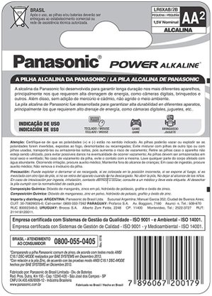 Pilha cartela alcalina AA 2 Un Panasonic