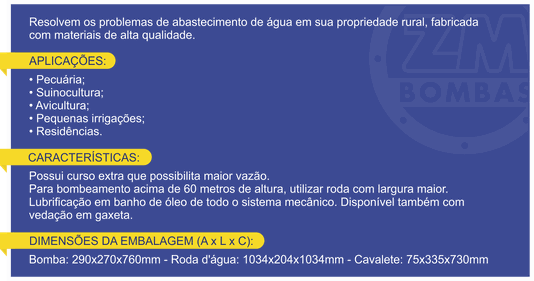 Roda D'água ZM 44 C/cavalete e Bomba ZM Bombas