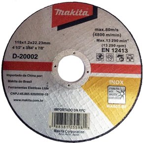 Disco Corte Inox 4.1/2" X 1,2 Mm X 7/8" D20002 Makita